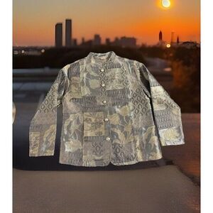 Tudor Court Jacket Blazer Womens Petite Med Green Tapestry Lightweight Career‎